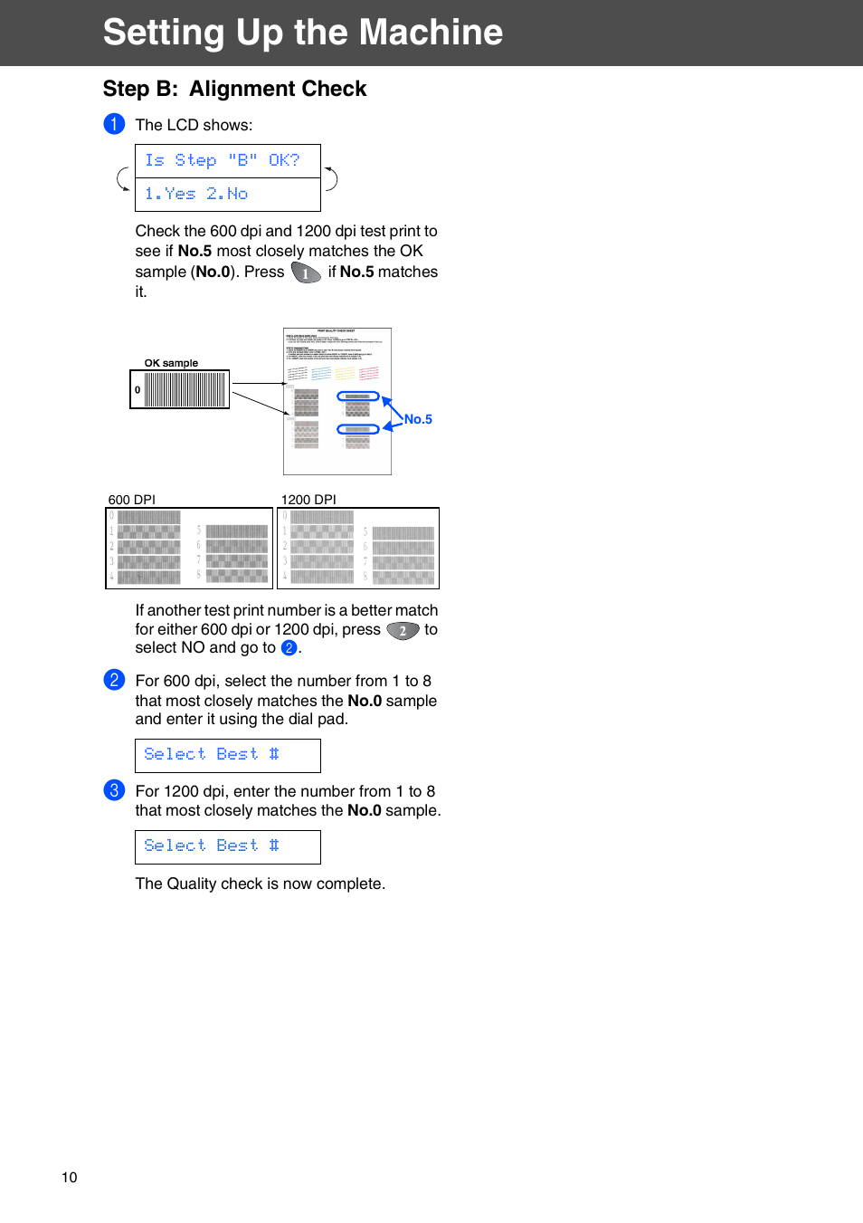 Step b: alignment check, Setting up the machine | Brother FAX-1820C User Manual | Page 11 / 17