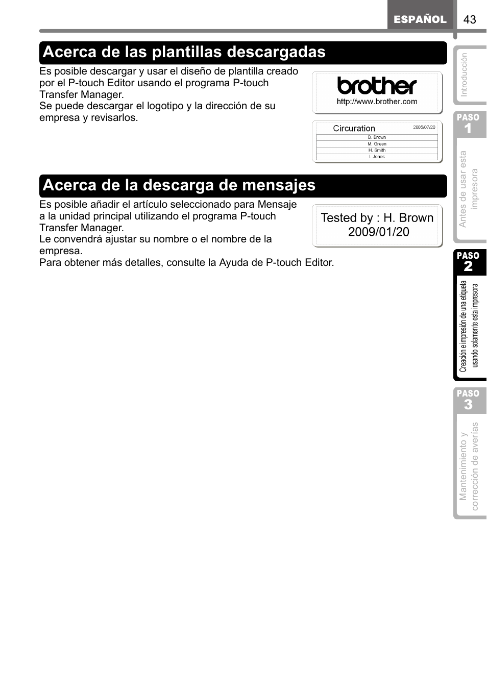 Acerca de las plantillas descargadas, Acerca de la descarga de mensajes | Brother QL-650TD User Manual | Page 101 / 121