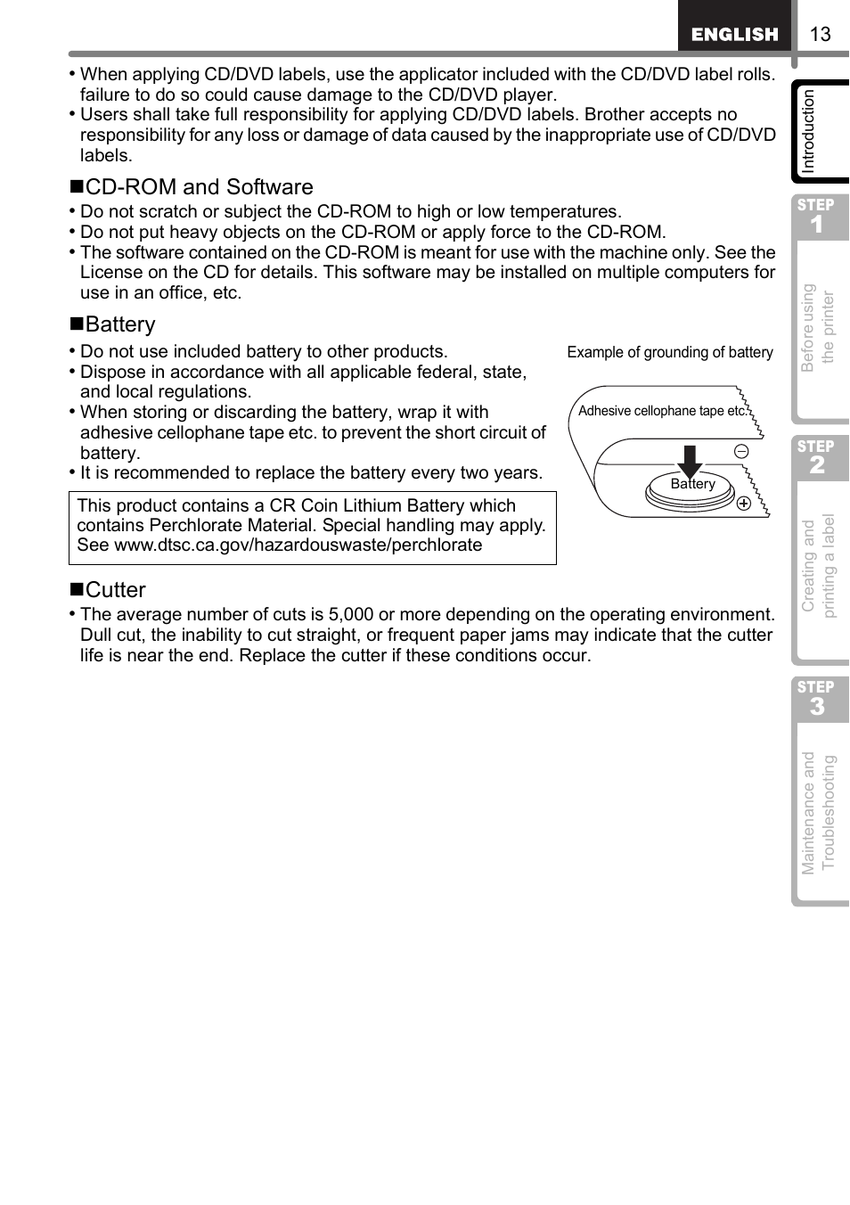 Cd-rom and software, Battery, Cutter | Brother QL-650TD User Manual | Page 13 / 121