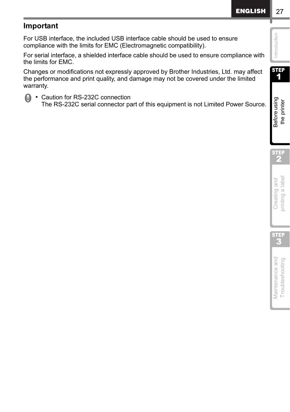 Important | Brother QL-650TD User Manual | Page 27 / 121