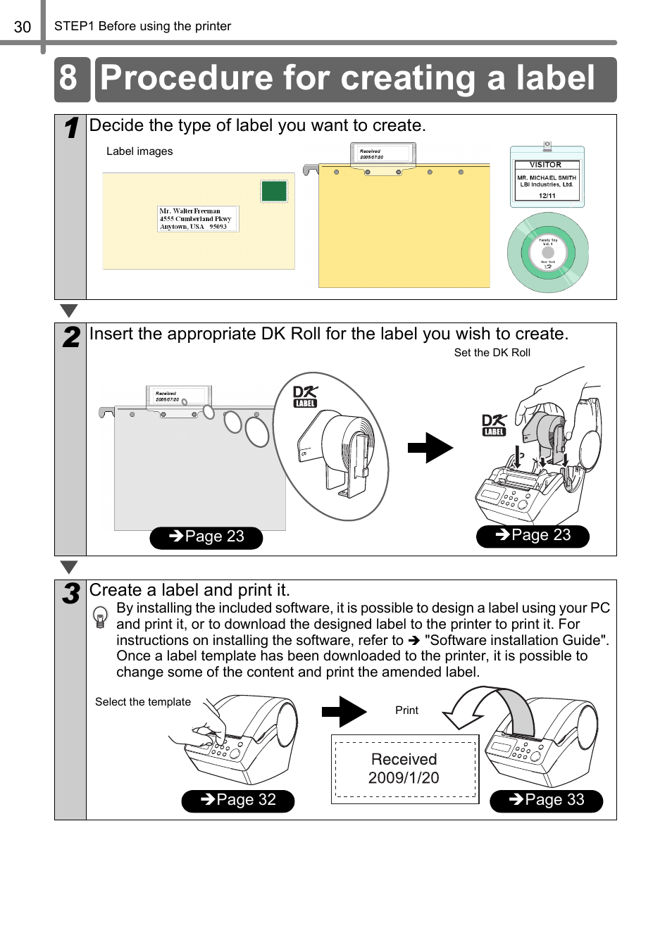 Procedure for creating a label, 8 procedure for creating a label | Brother QL-650TD User Manual | Page 30 / 121