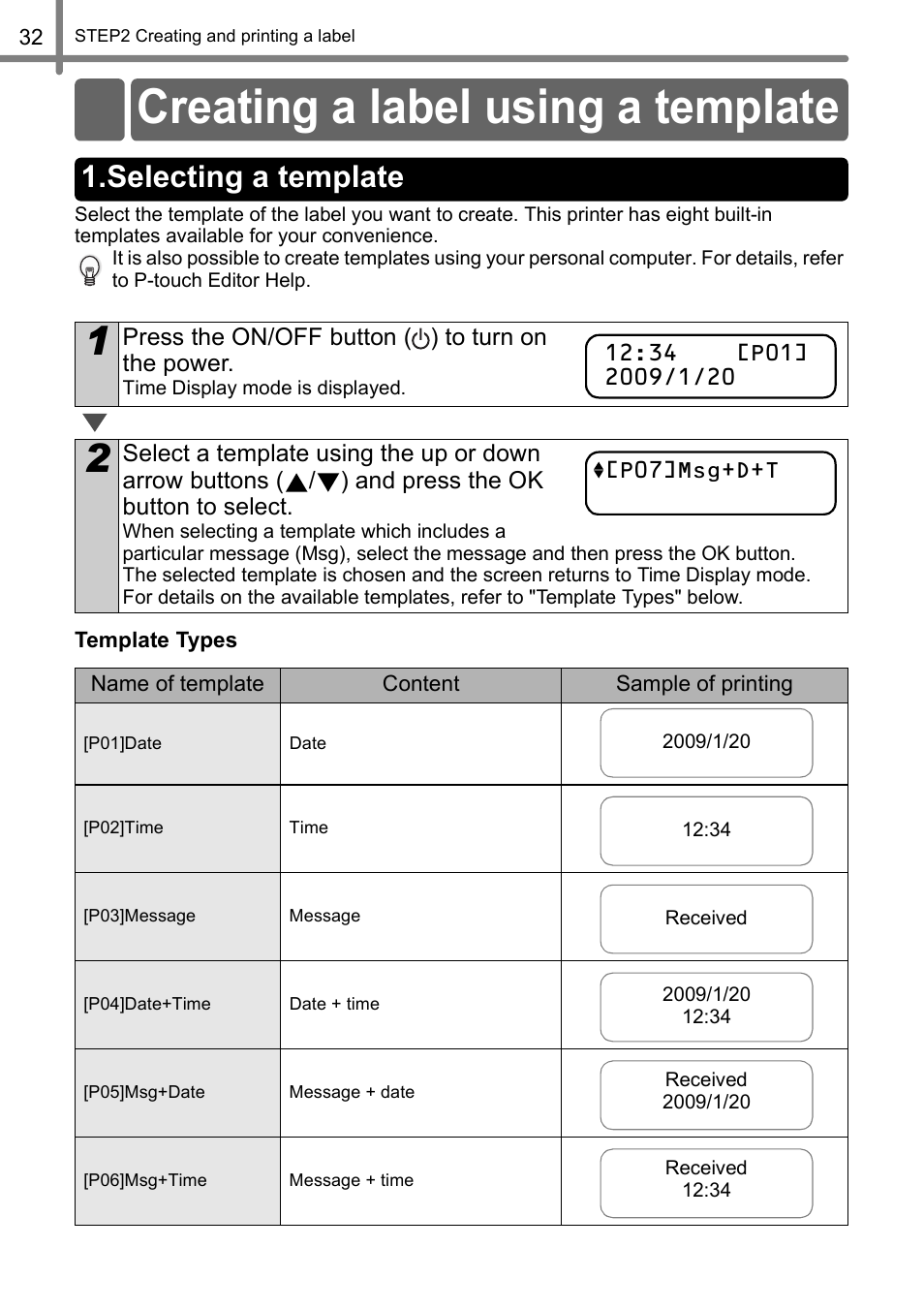 Creating a label using a template, Selecting a template | Brother QL-650TD User Manual | Page 32 / 121