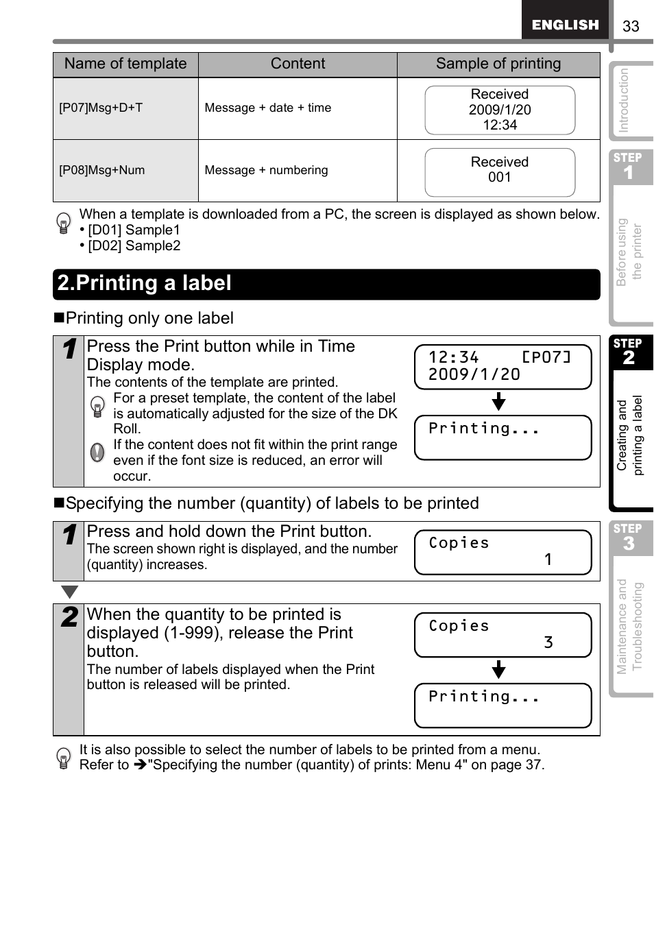 Printing a label | Brother QL-650TD User Manual | Page 33 / 121