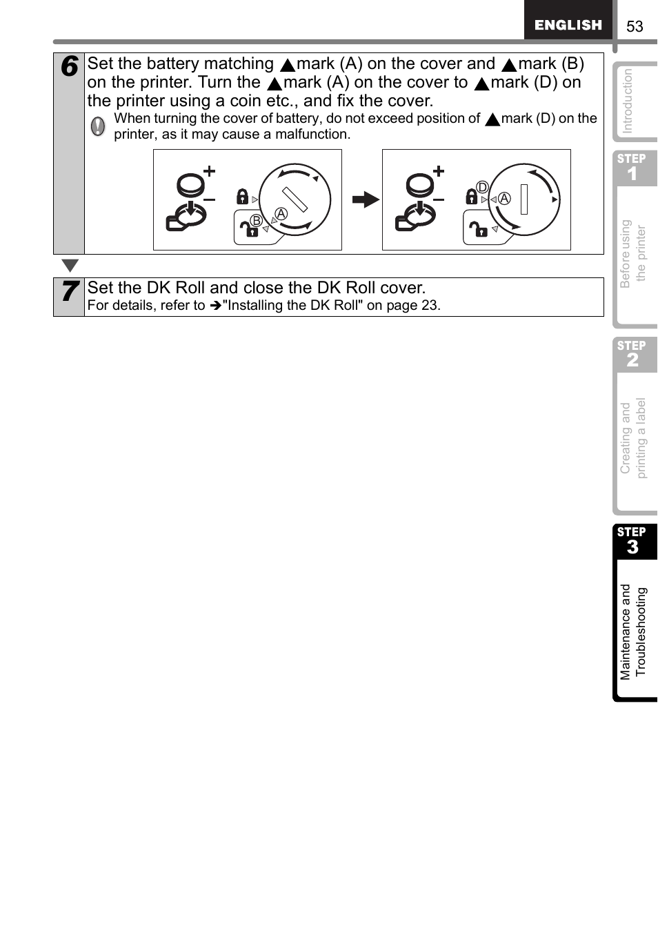 Set the dk roll and close the dk roll cover | Brother QL-650TD User Manual | Page 53 / 121