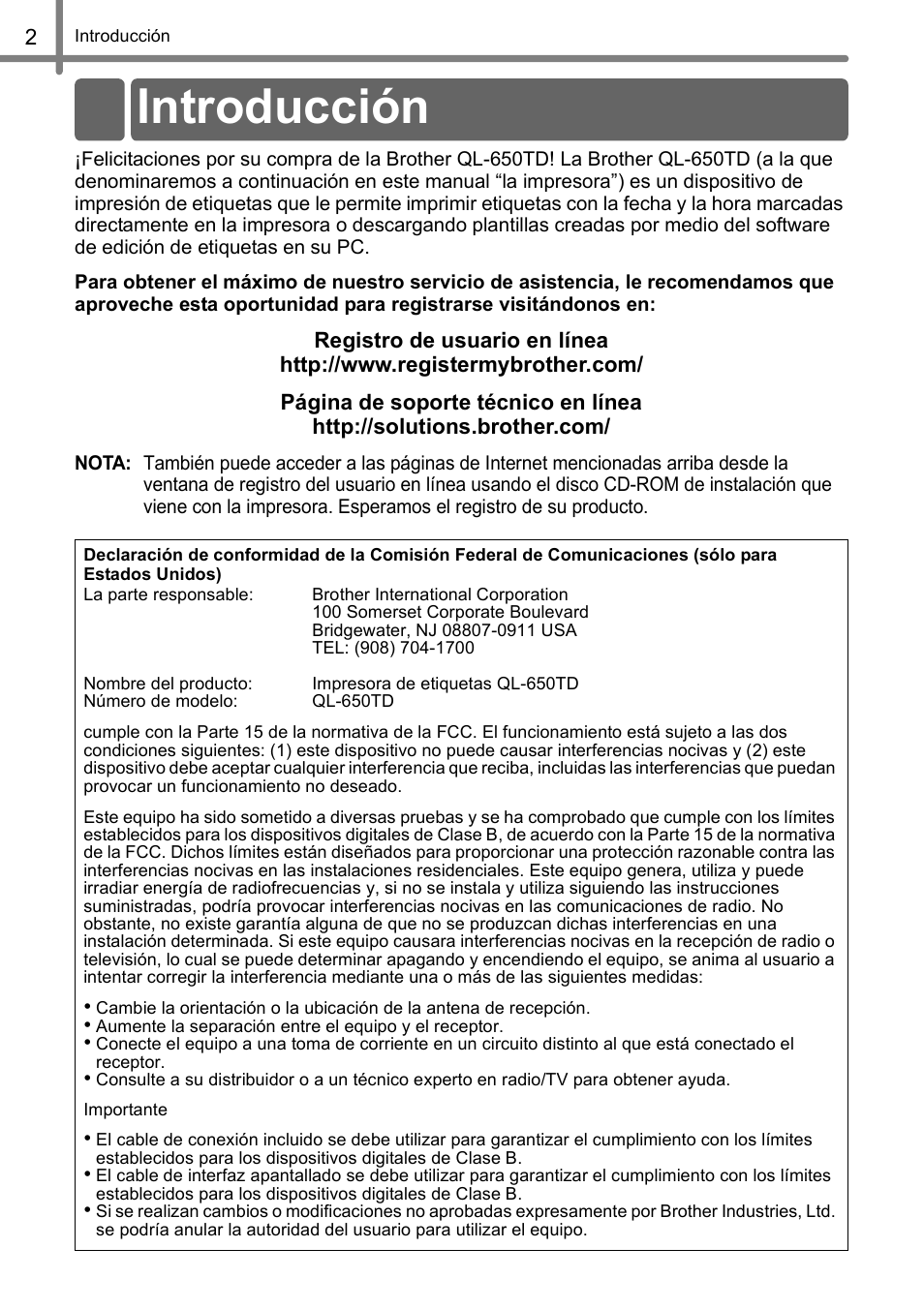 Introducción, Cción | Brother QL-650TD User Manual | Page 60 / 121