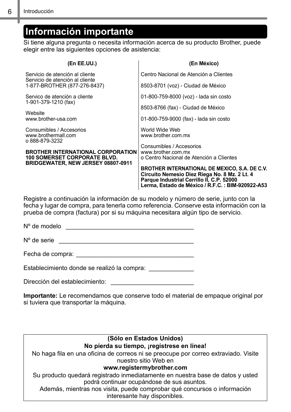 Información importante | Brother QL-650TD User Manual | Page 64 / 121