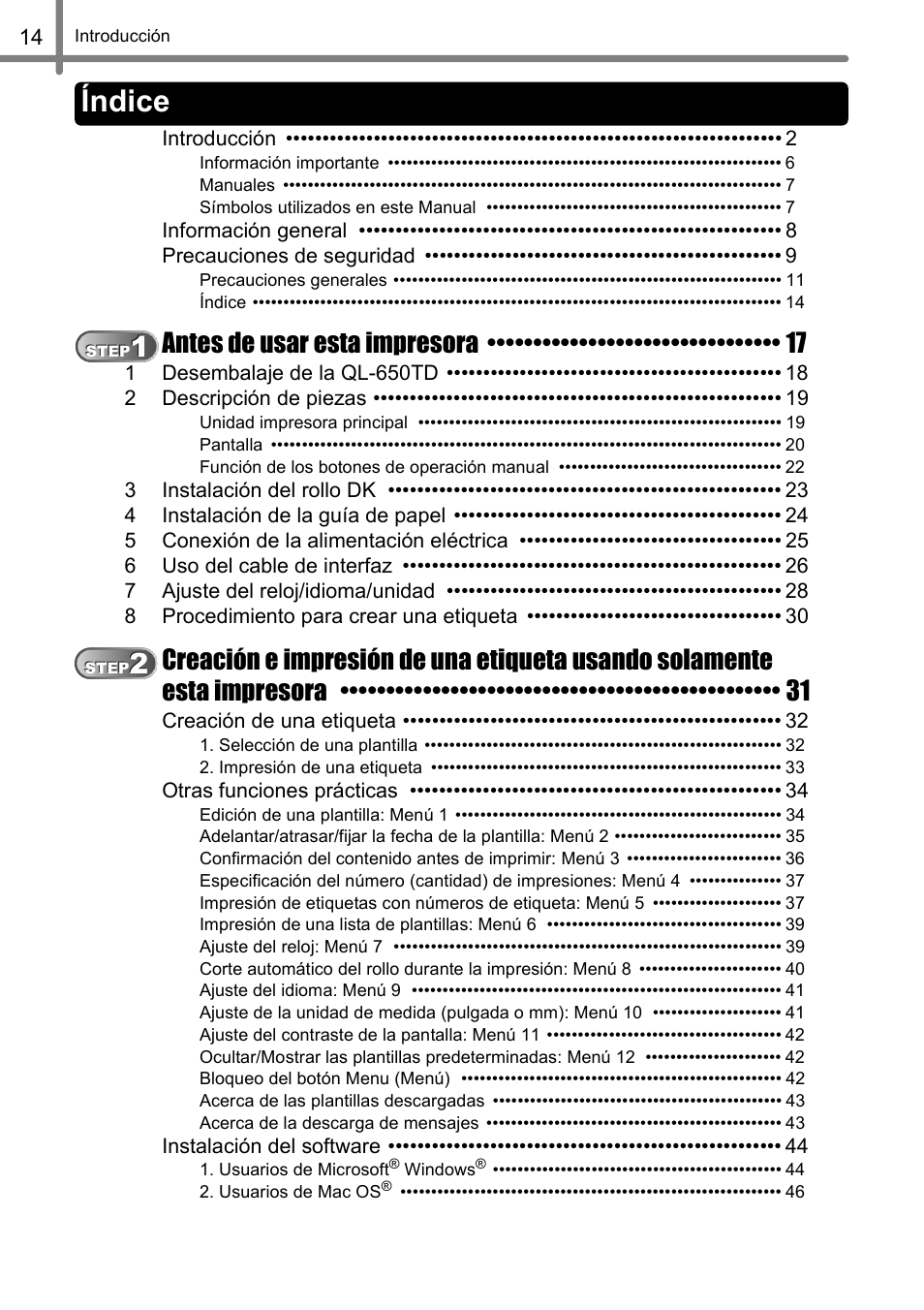 Índice | Brother QL-650TD User Manual | Page 72 / 121