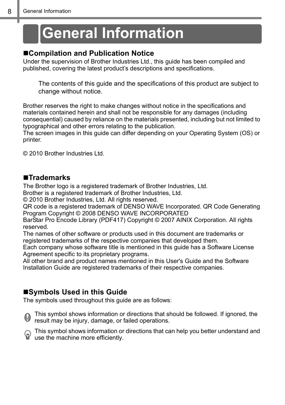 General information | Brother QL-650TD User Manual | Page 8 / 121