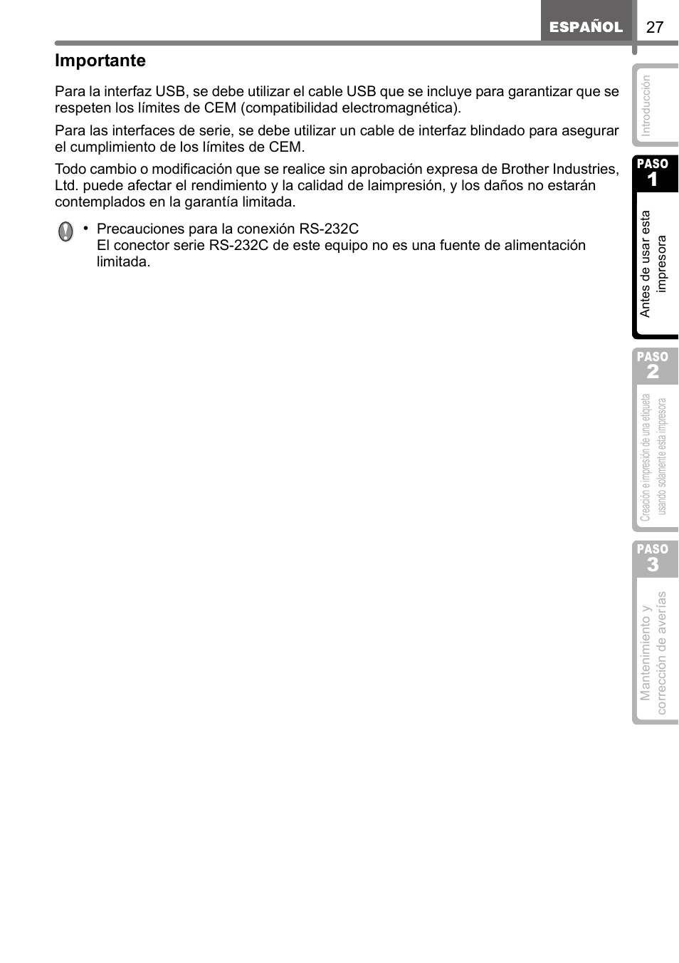 Importante | Brother QL-650TD User Manual | Page 85 / 121