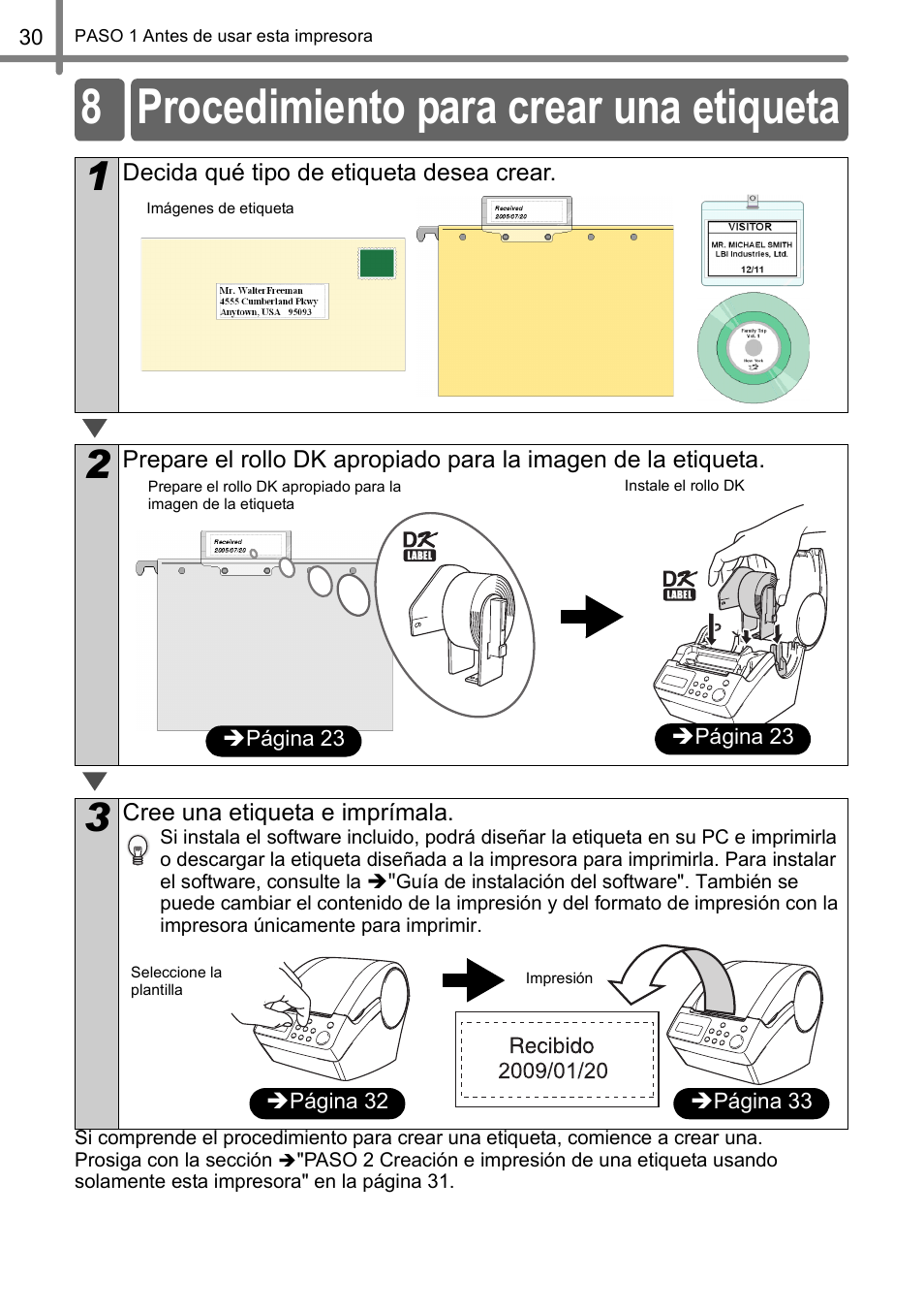 Procedimiento para crear una etiqueta, 8 procedimiento para crear una etiqueta | Brother QL-650TD User Manual | Page 88 / 121