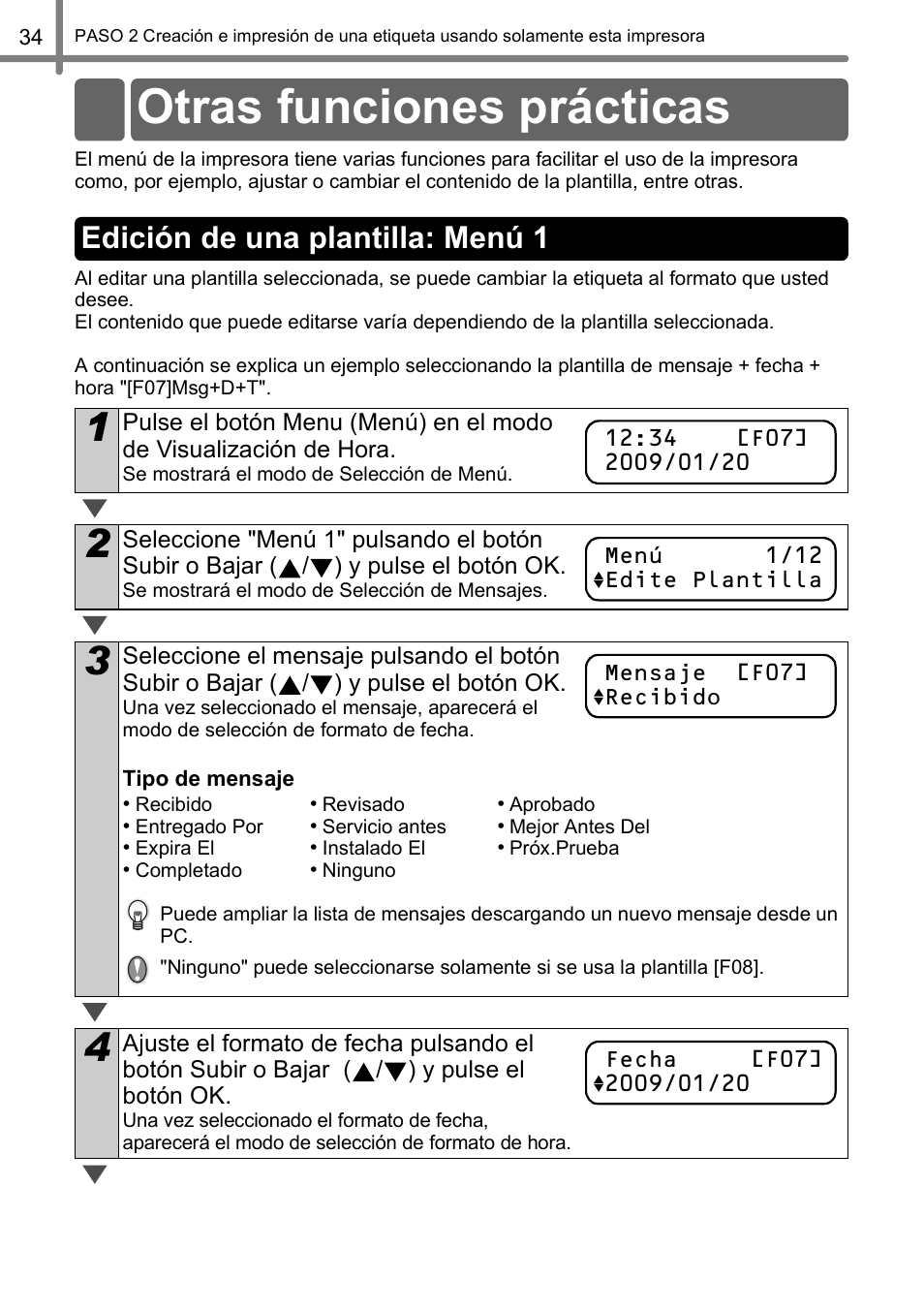 Otras funciones prácticas, Edición de una plantilla: menú 1 | Brother QL-650TD User Manual | Page 92 / 121