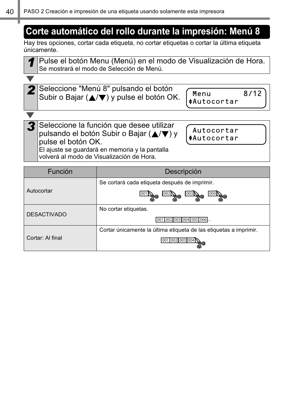 Î"corte automático del rollo | Brother QL-650TD User Manual | Page 98 / 121