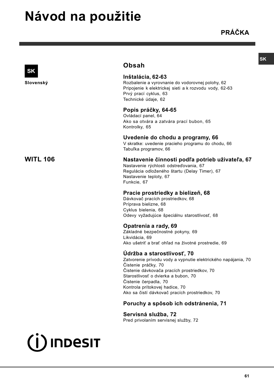 Indesit WITL 106 User Manual | Page 61 / 72
