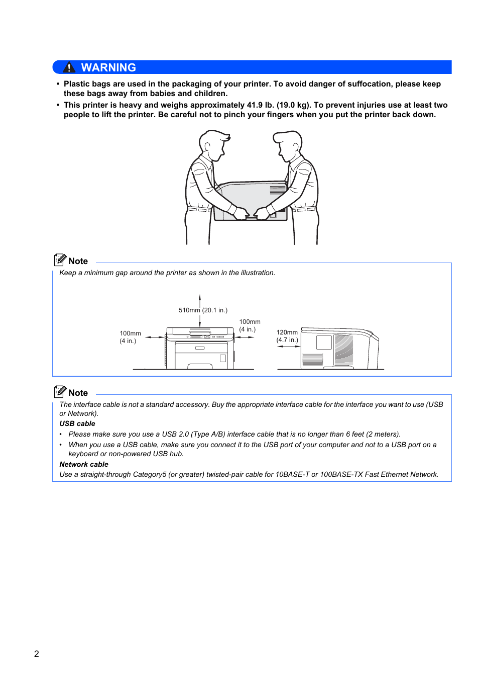 Warning | Brother HL-3045CN User Manual | Page 2 / 28