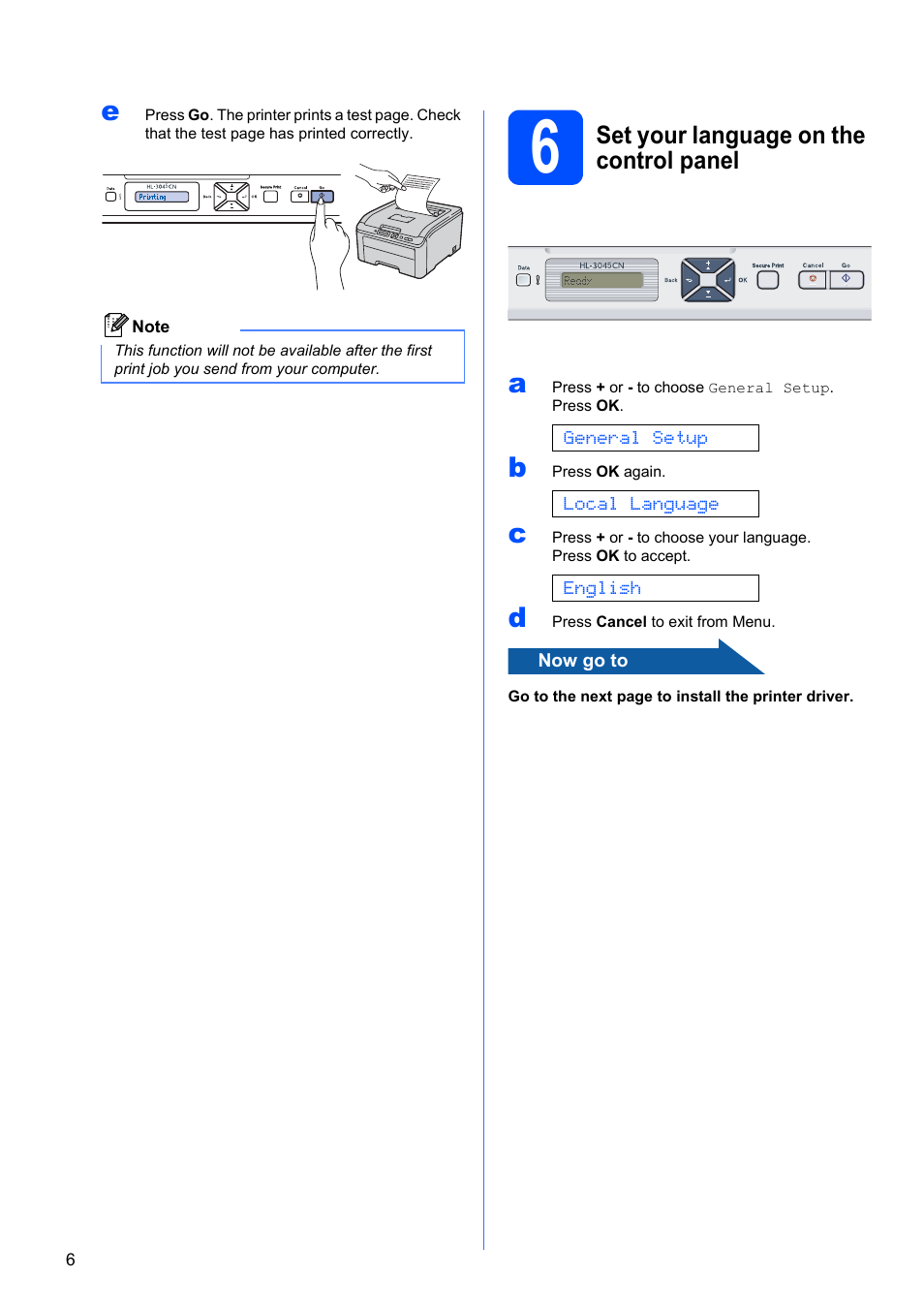 6 set your language on the control panel, Set your language on the control panel | Brother HL-3045CN User Manual | Page 6 / 28