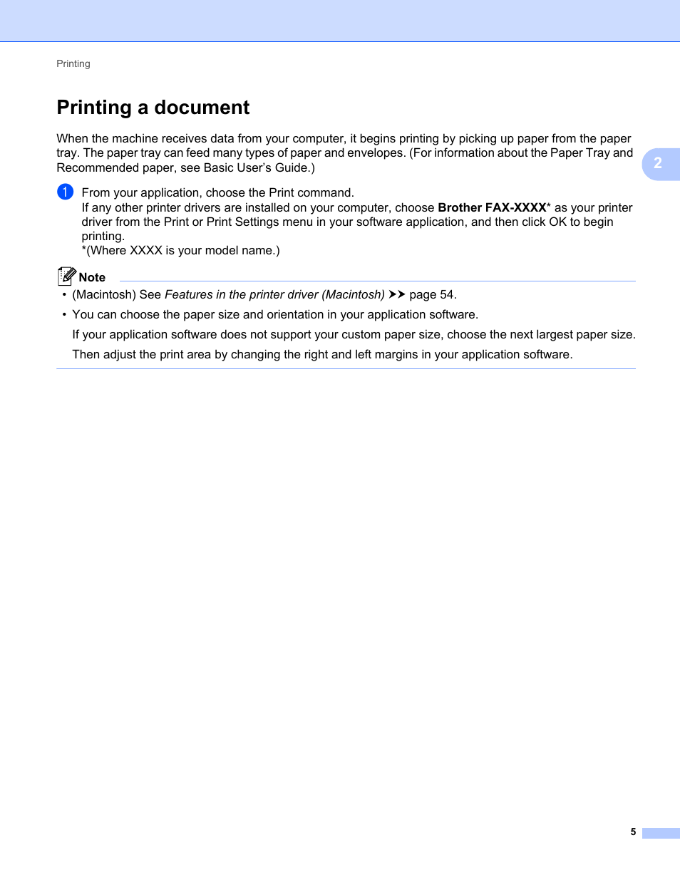 Printing a document | Brother FAX-2840 User Manual | Page 10 / 86