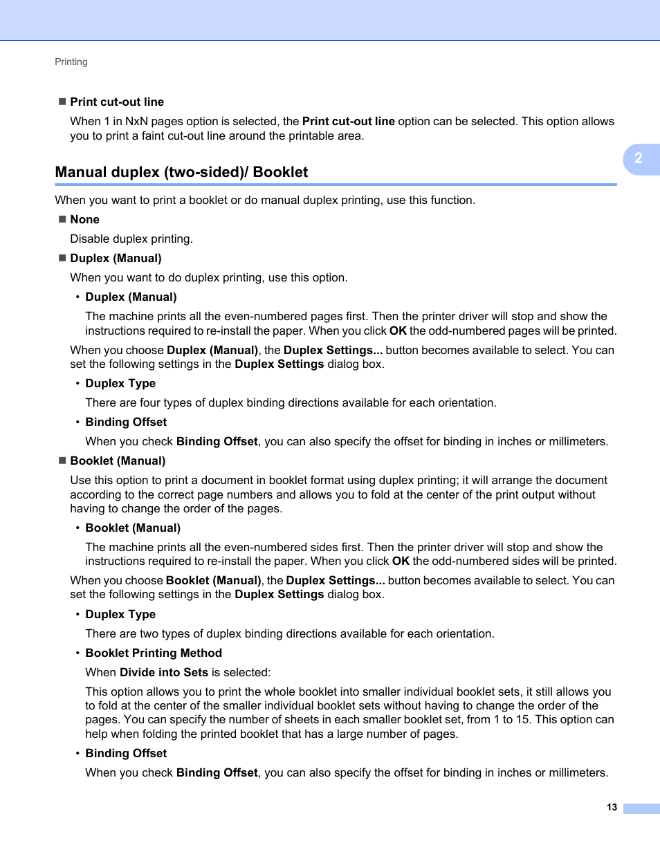 Manual duplex (two-sided)/ booklet | Brother FAX-2840 User Manual | Page 18 / 86