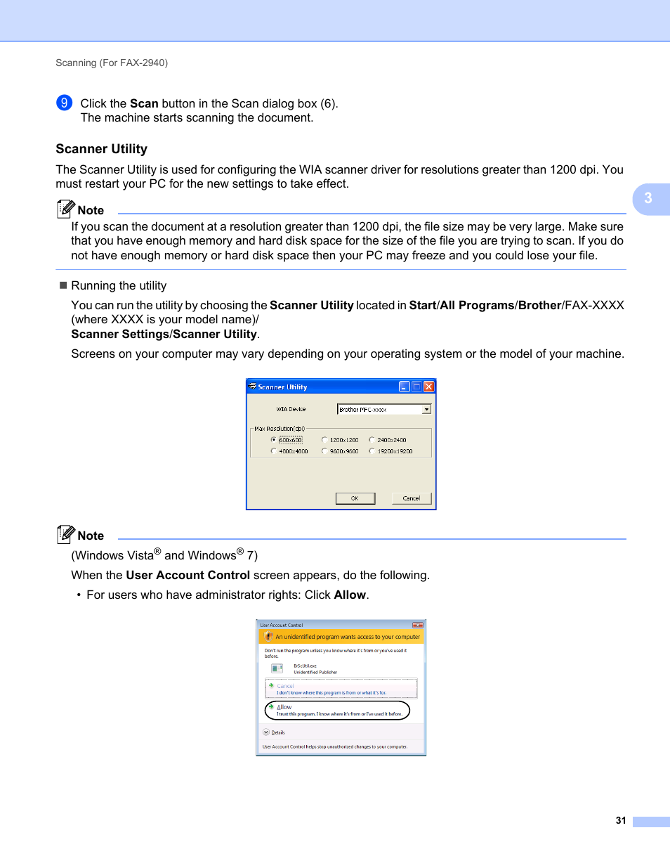 Scanner utility | Brother FAX-2840 User Manual | Page 36 / 86