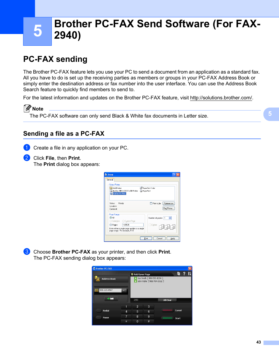 5 brother pc-fax send software (for fax- 2940), Pc-fax sending, Sending a file as a pc-fax | Brother pc-fax send software (for fax-2940), Brother pc-fax send software (for fax- 2940) | Brother FAX-2840 User Manual | Page 48 / 86