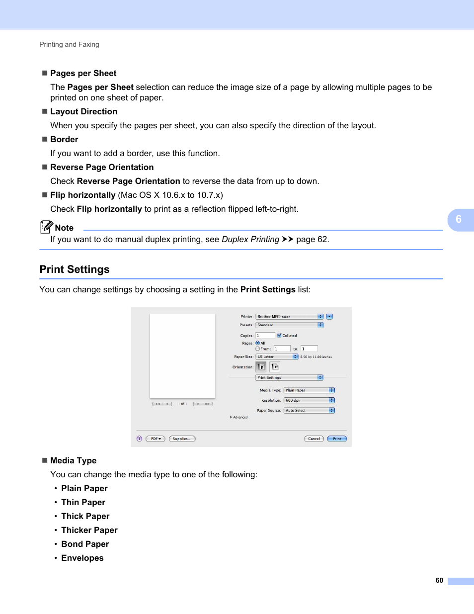 Print settings | Brother FAX-2840 User Manual | Page 65 / 86