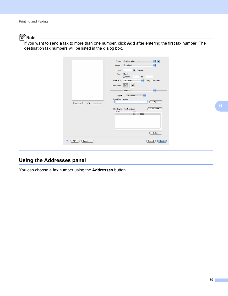 Using the addresses panel | Brother FAX-2840 User Manual | Page 75 / 86