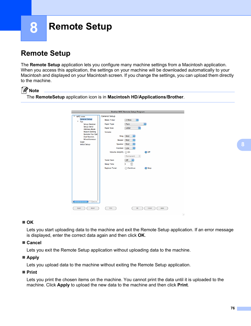 8 remote setup, Remote setup | Brother FAX-2840 User Manual | Page 81 / 86