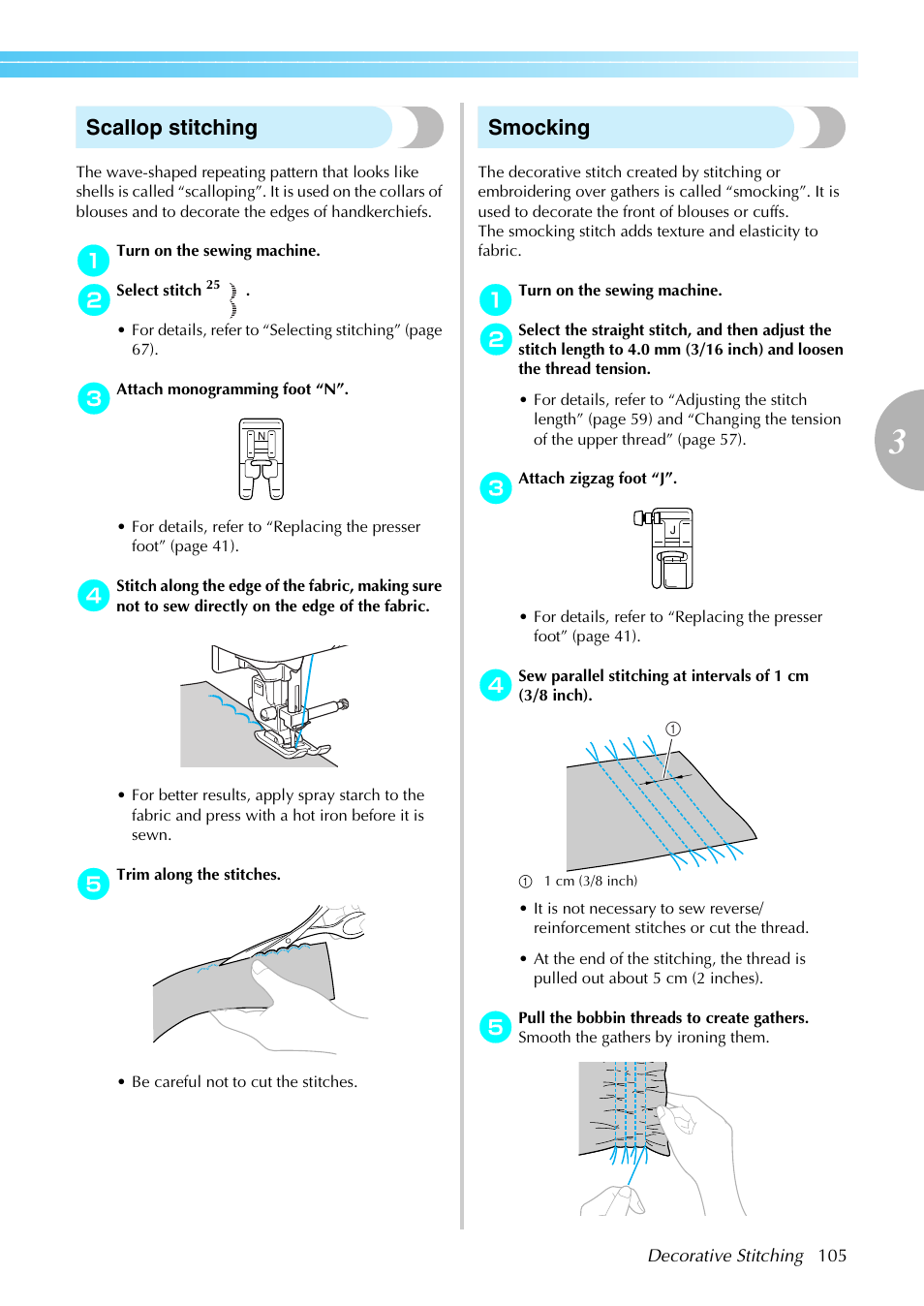 Scallop stitching, Smocking | Brother Innov-is 85e User Manual | Page 107 / 152
