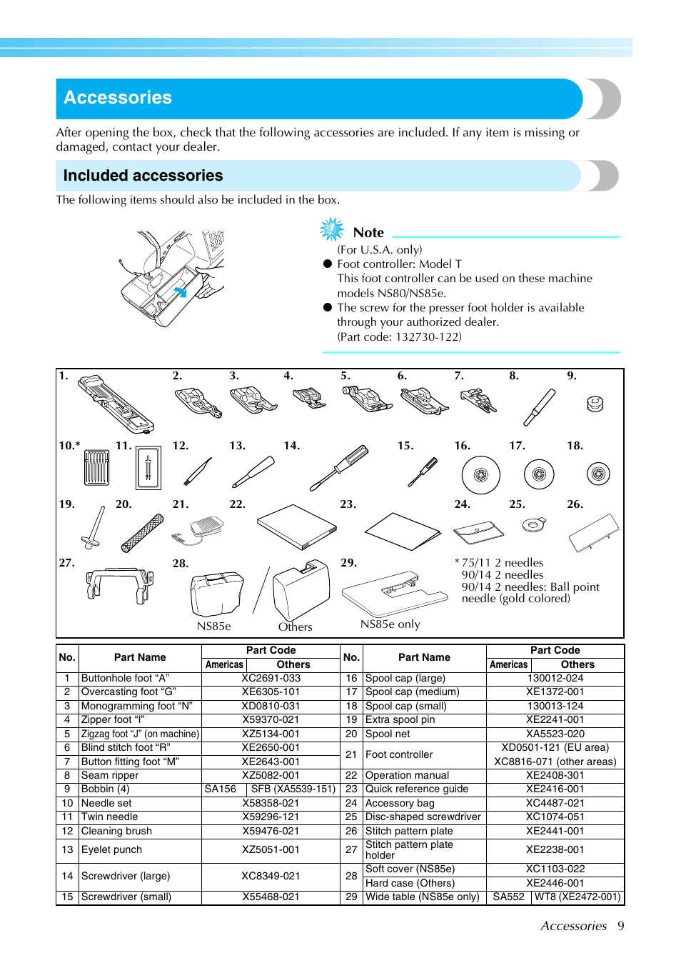 Accessories, Included accessories | Brother Innov-is 85e User Manual | Page 11 / 152