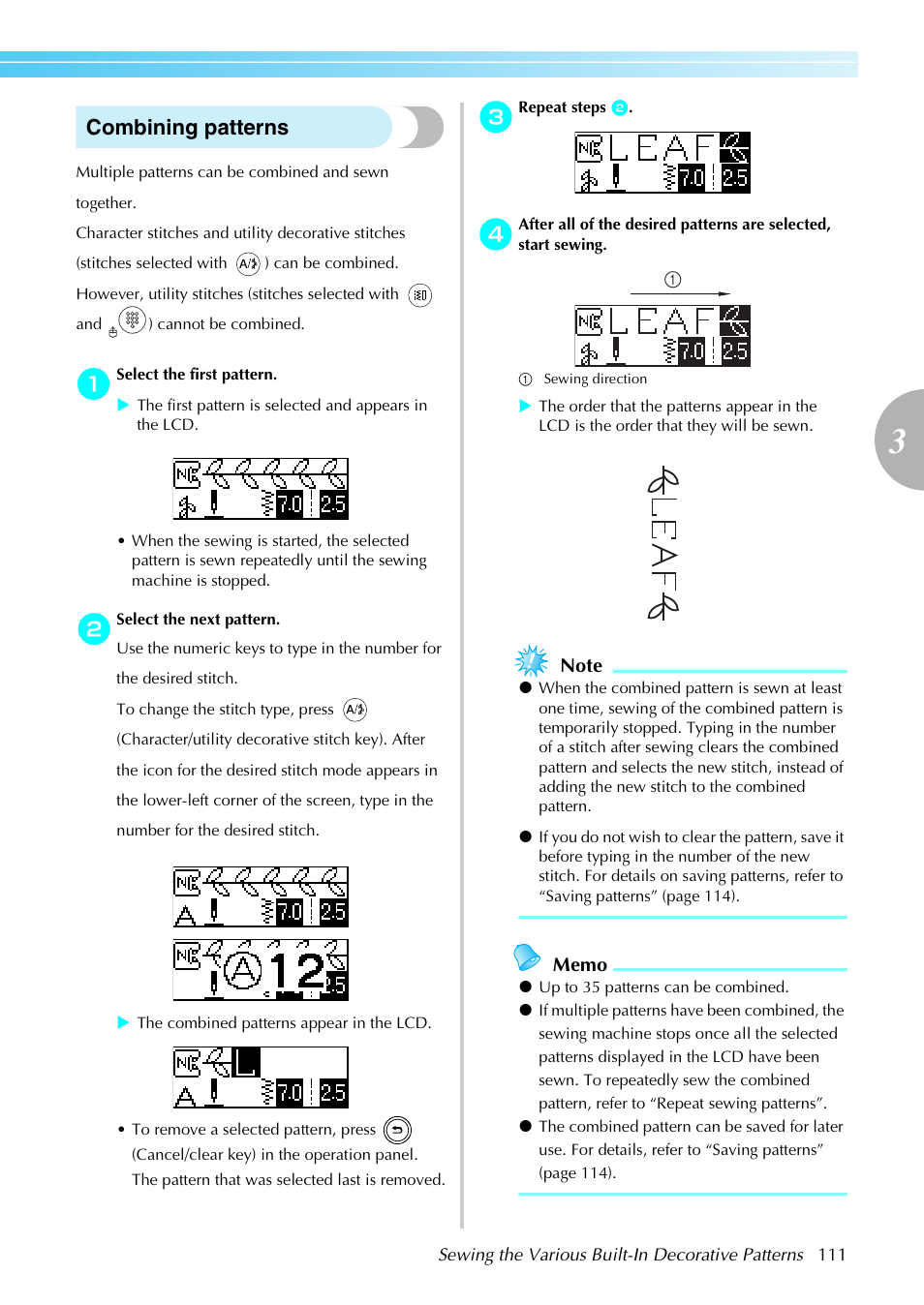 Combining patterns | Brother Innov-is 85e User Manual | Page 113 / 152