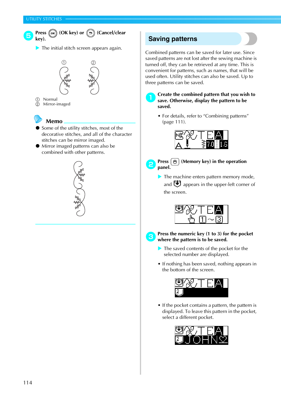 Saving patterns | Brother Innov-is 85e User Manual | Page 116 / 152