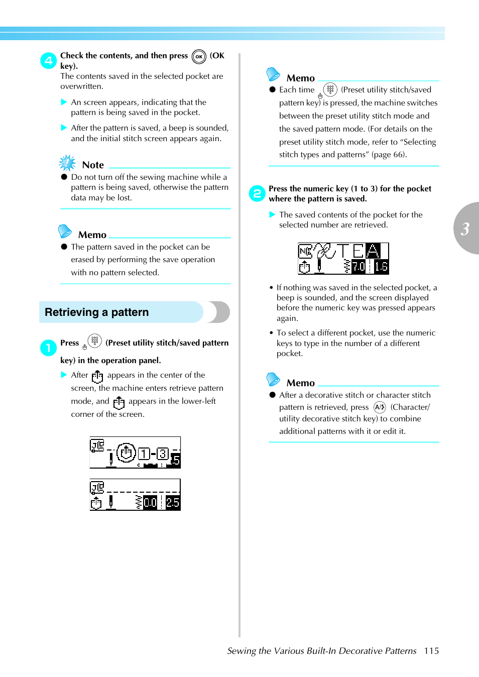 Retrieving a pattern | Brother Innov-is 85e User Manual | Page 117 / 152