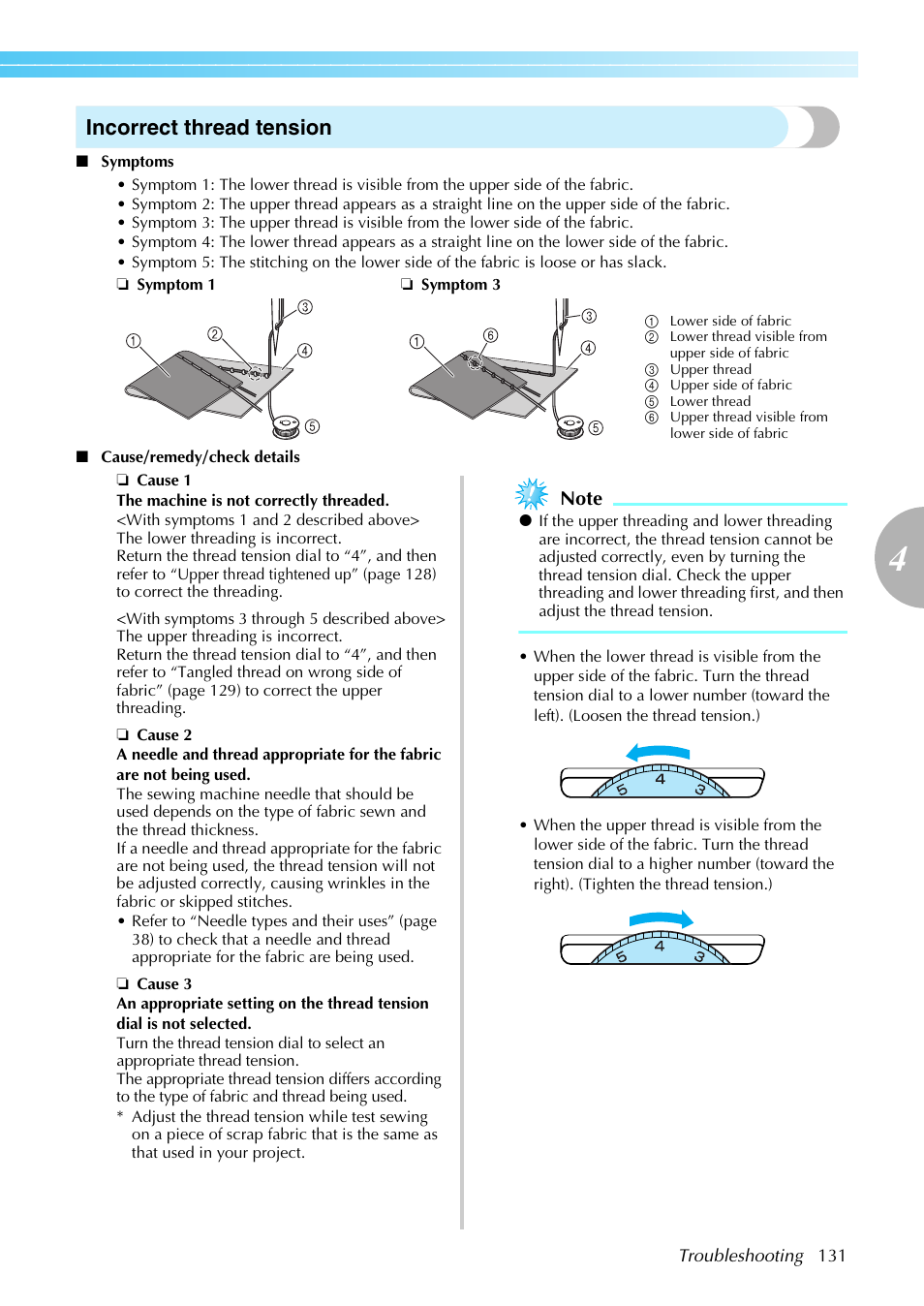 Incorrect thread tension | Brother Innov-is 85e User Manual | Page 133 / 152