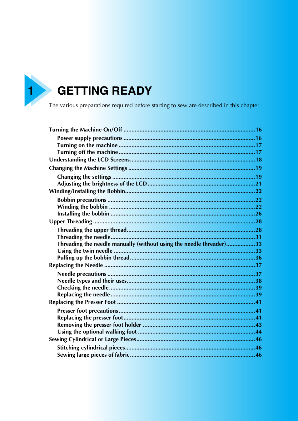 1getting ready | Brother Innov-is 85e User Manual | Page 17 / 152