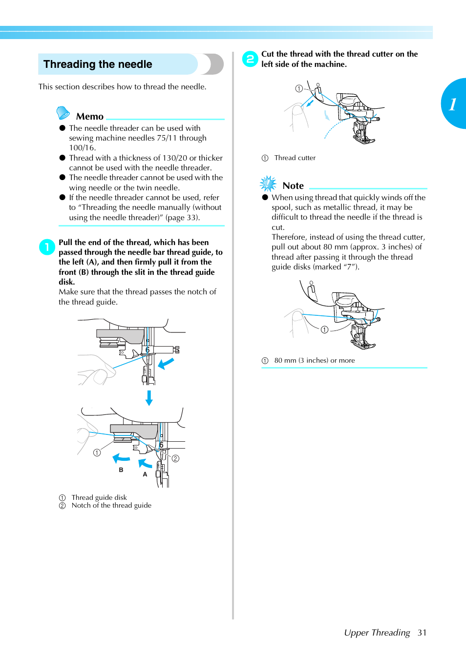 Threading the needle | Brother Innov-is 85e User Manual | Page 33 / 152