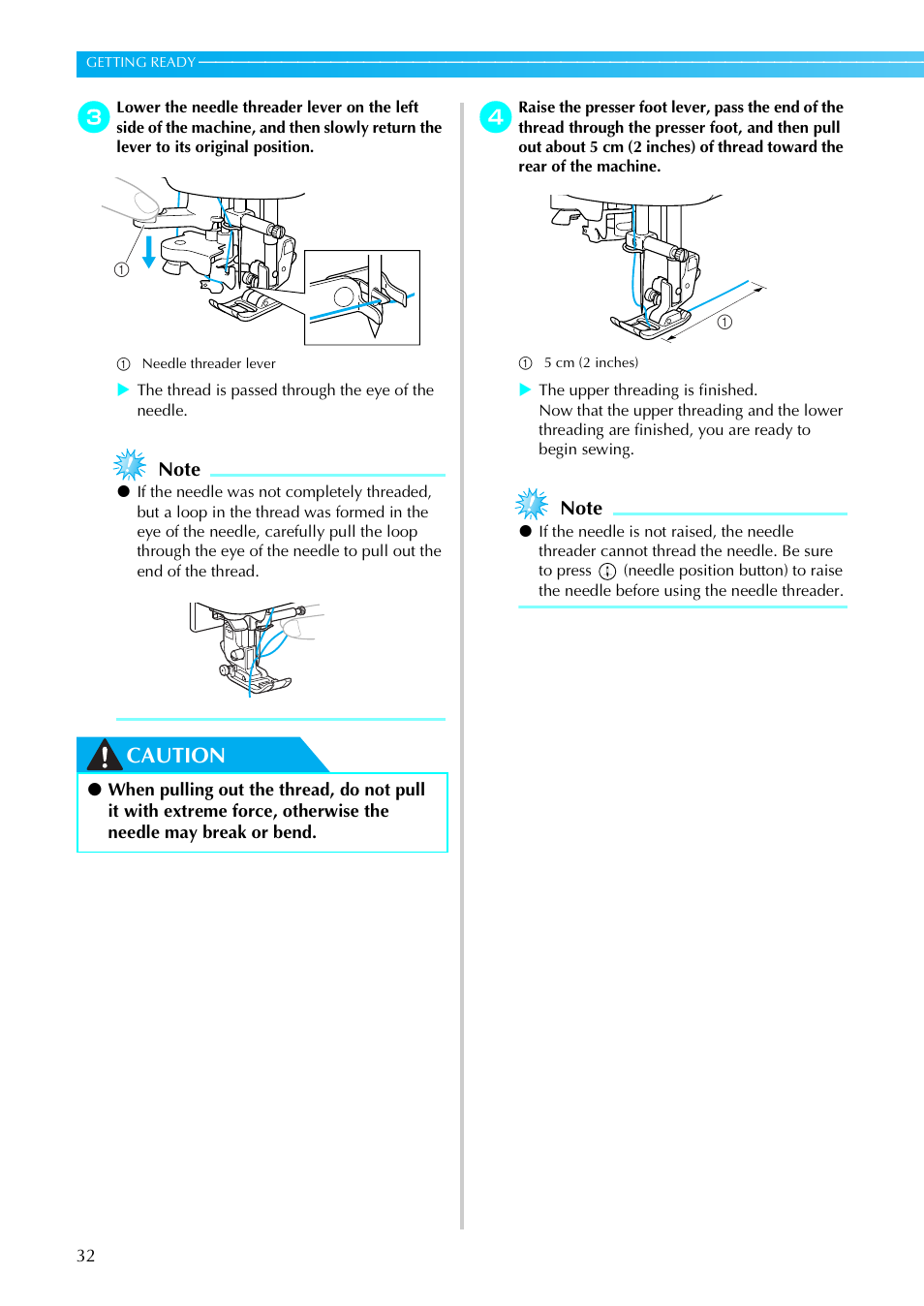 Caution | Brother Innov-is 85e User Manual | Page 34 / 152