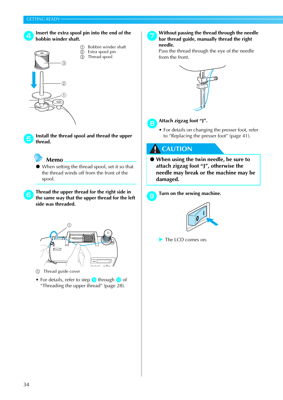 Caution | Brother Innov-is 85e User Manual | Page 36 / 152