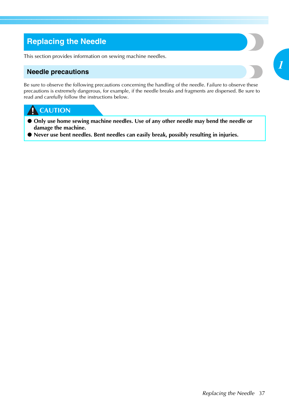 Replacing the needle | Brother Innov-is 85e User Manual | Page 39 / 152