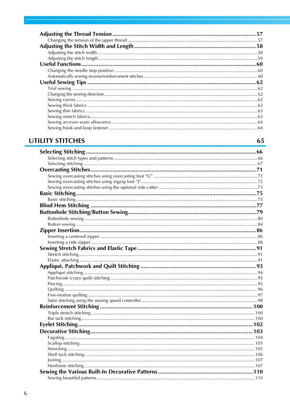 Utility stitches 65 | Brother Innov-is 85e User Manual | Page 8 / 152