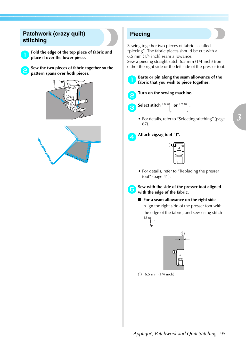 Patchwork (crazy quilt) stitching, Piecing | Brother Innov-is 85e User Manual | Page 97 / 152