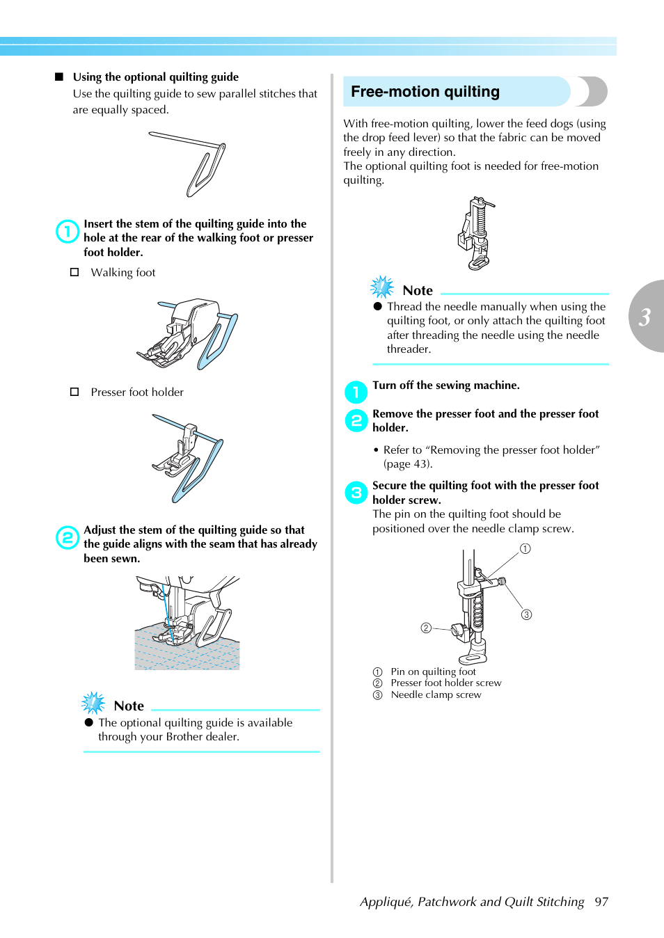 Free-motion quilting | Brother Innov-is 85e User Manual | Page 99 / 152