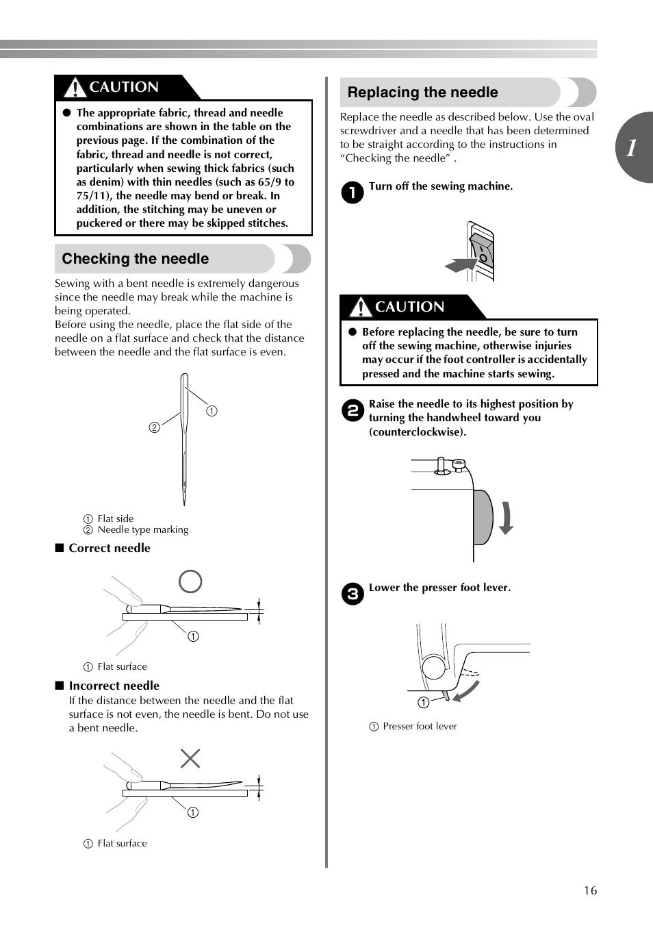 Checking the needle, Replacing the needle, Caution | Brother LX-3125 User Manual | Page 17 / 96