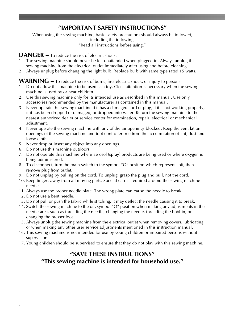 Important safety instructions, Danger, Warning | Brother LX-3125 User Manual | Page 2 / 96