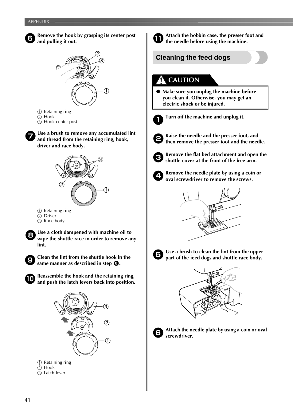 Cleaning the feed dogs, Caution | Brother LX-3125 User Manual | Page 42 / 96