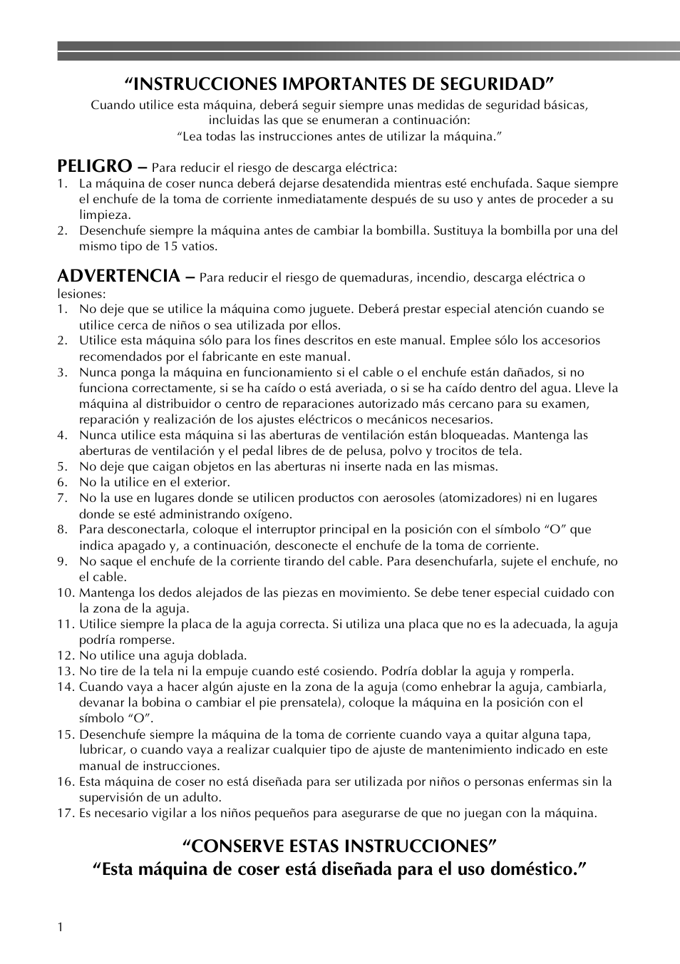 Instrucciones importantes de seguridad, Peligro, Advertencia | Brother LX-3125 User Manual | Page 50 / 96