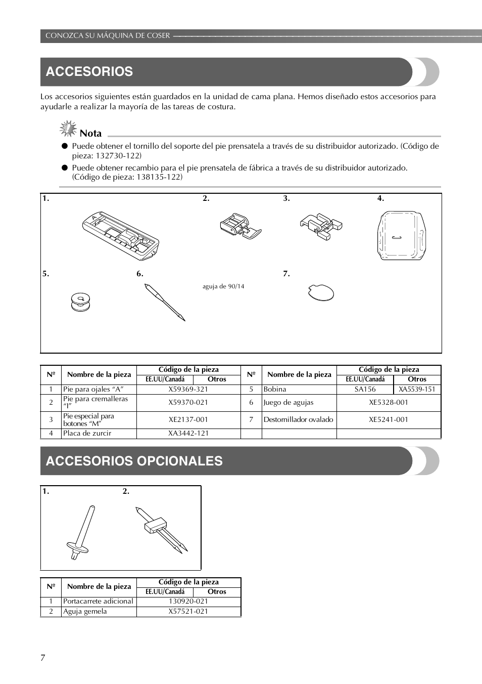 Accesorios, Accesorios opcionales, Nota | Brother LX-3125 User Manual | Page 56 / 96