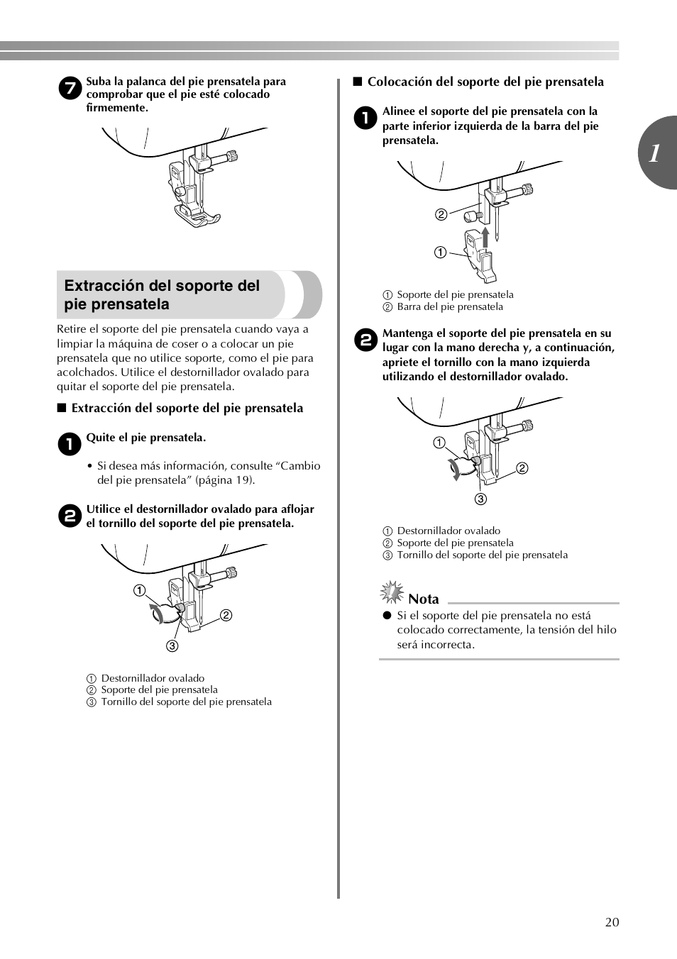 Extracción del soporte del pie prensatela | Brother LX-3125 User Manual | Page 69 / 96