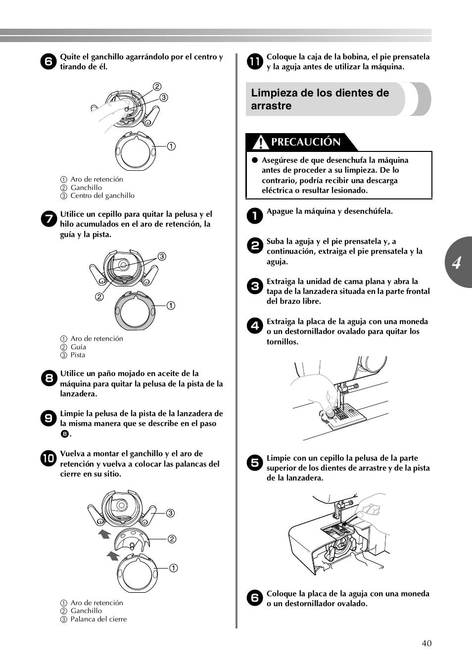 Limpieza de los dientes de arrastre, Precaución | Brother LX-3125 User Manual | Page 89 / 96