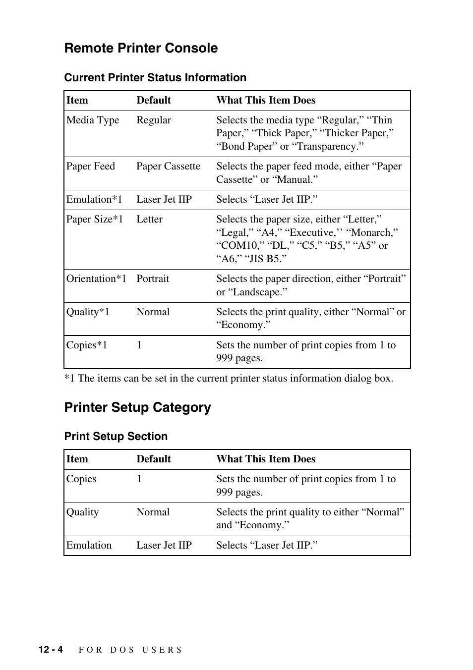 Remote printer console, Current printer status information, Printer setup category | Print setup section, Remote printer console -4, Current printer status information -4, Printer setup category -4, Print setup section -4 | Brother MFC-8500 User Manual | Page 106 / 234