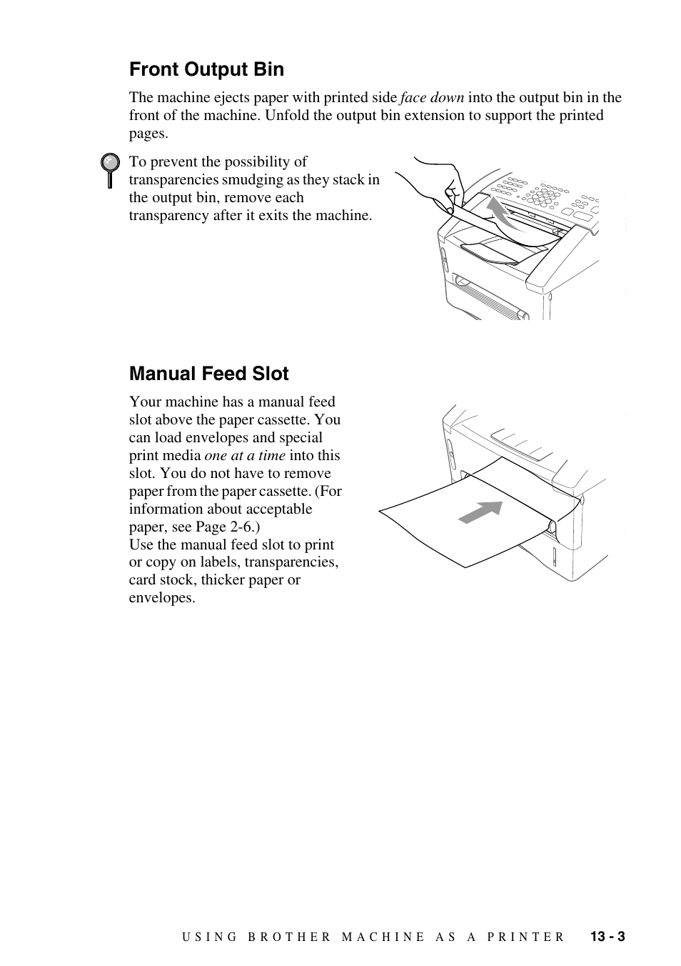 Front output bin, Manual feed slot, Front output bin -3 manual feed slot -3 | Brother MFC-8500 User Manual | Page 111 / 234