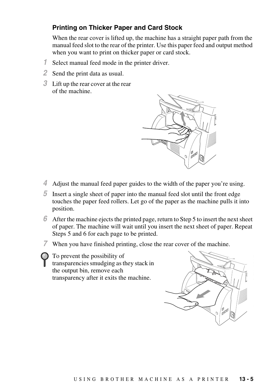 Printing on thicker paper and card stock, Printing on thicker paper and card stock -5 | Brother MFC-8500 User Manual | Page 113 / 234